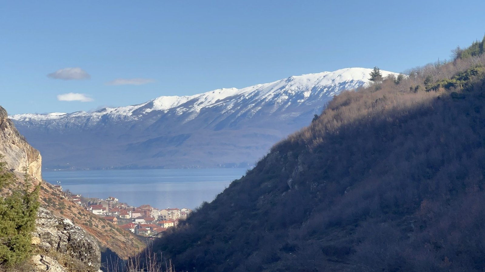 View of the mountains and Lake Ohrid from the plateau on the descent to the stream